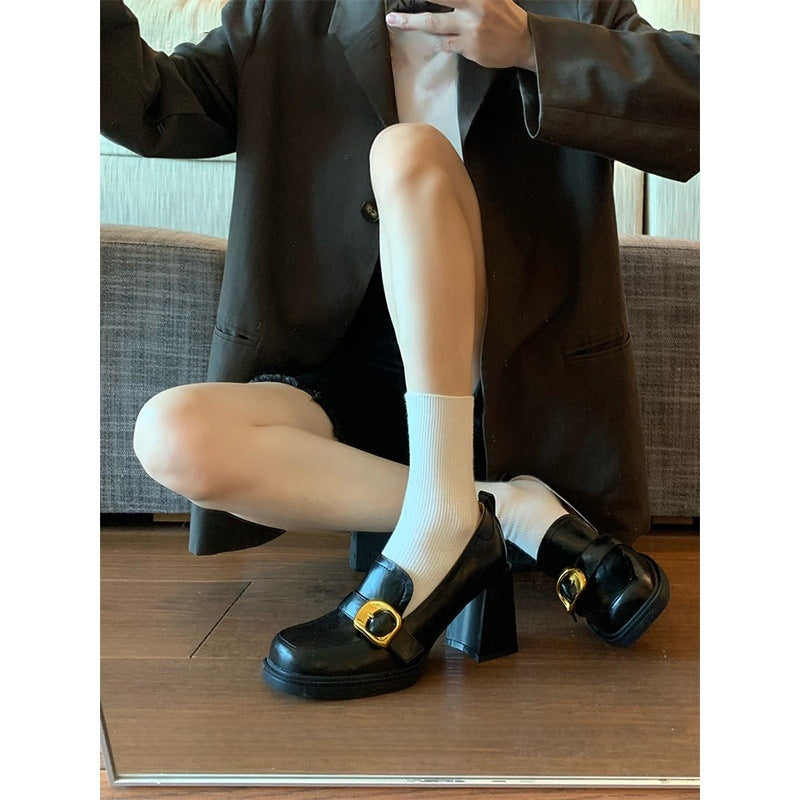 Damen elegante Blockabsatz-Pumps mit modischem Schnallenverschluss EB