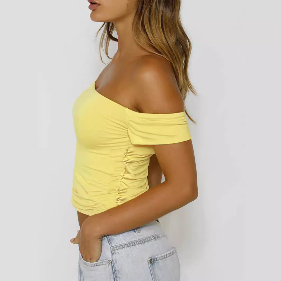 Damen Off-Shoulder Crop-Top mit Raffung EB