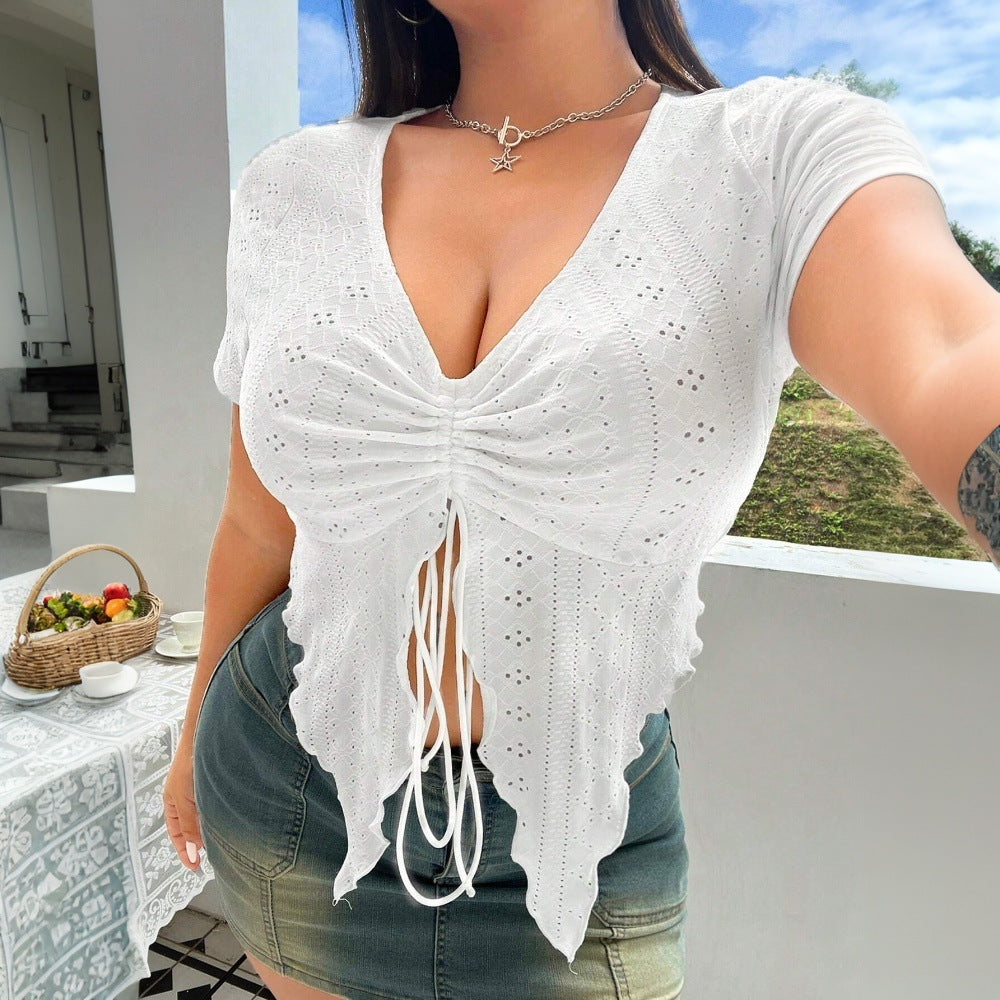 Damen Elegantes Oberteil mit Rüschendetail und V-Ausschnitt EB