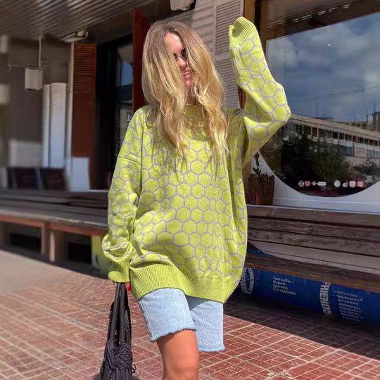 Damen Kreativer Strickpullover mit Wabenmuster EB