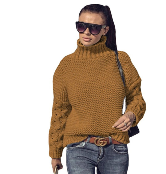 Damen kuscheliger Strickpullover mit Rollkragen und strukturierten Ärmeln EB