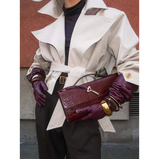 Damen modische Trenchjacke mit breitem Kragen und Taillengürtel EB