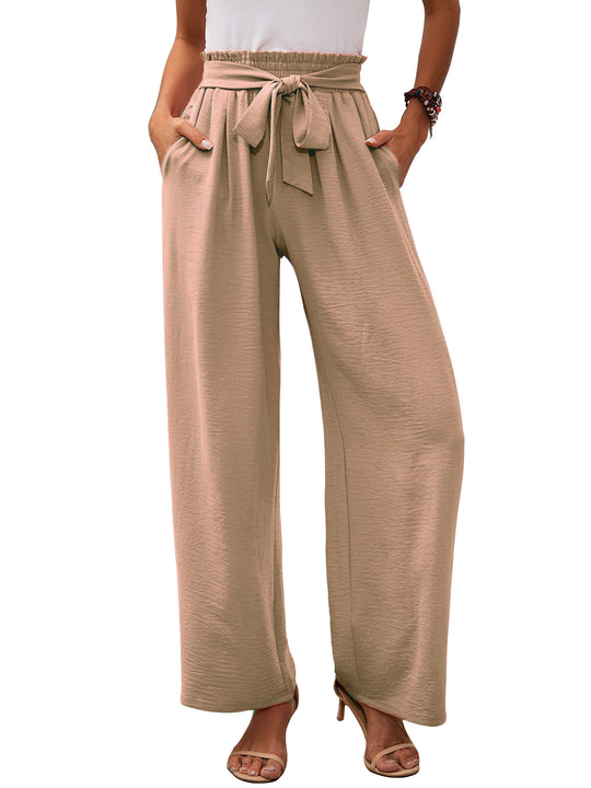 Damen weite Palazzo-Hose mit elastischem Bund und Bindegürtel EB