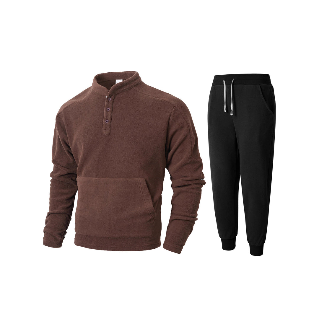 Herren kuscheliges Fleece- Trainingsanzug-Set mit Knopfleiste und praktischen Taschen EB