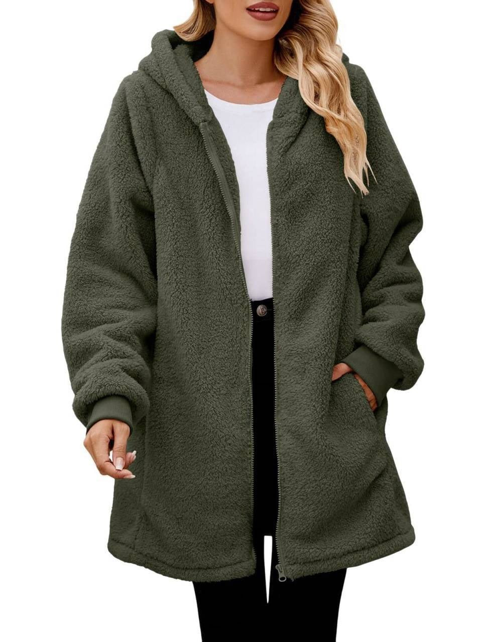 Damen Kuschelige Fleece-Jacke im Oversized-Stil EB