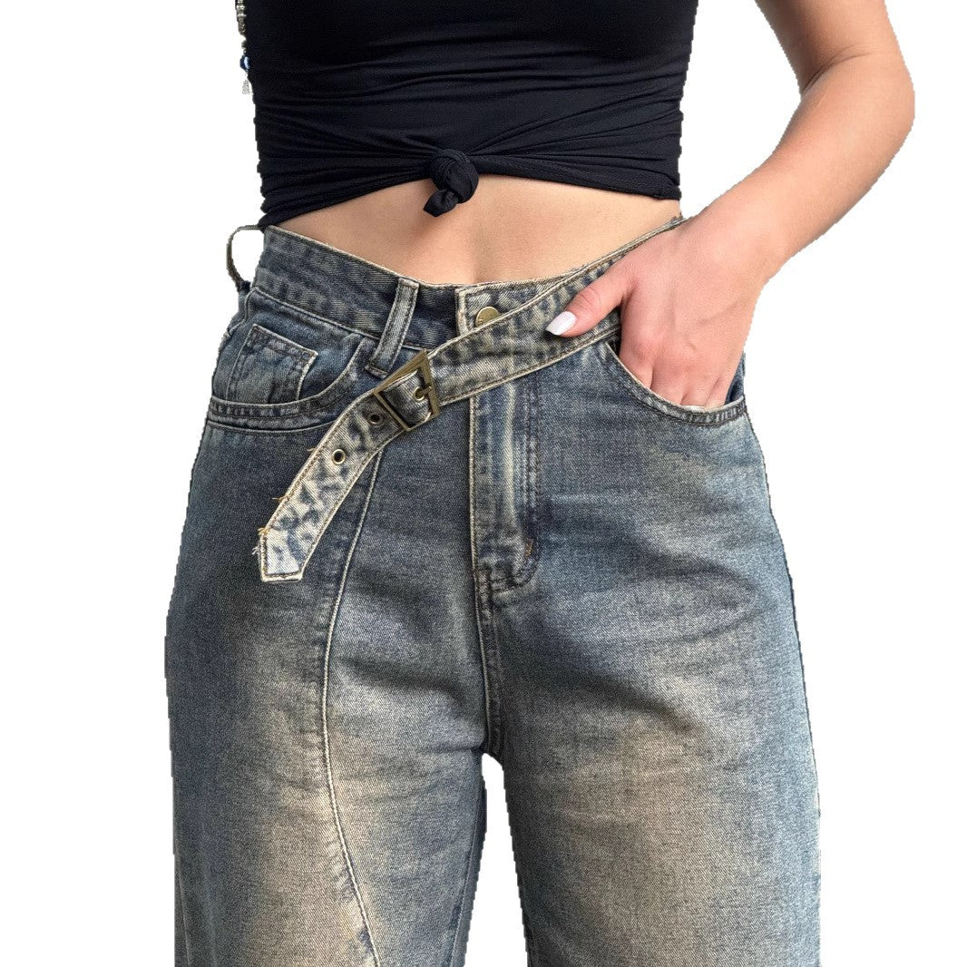 Damen Lässige Baqugy-Jeans mit modischen Rissdetails und Gürtel EB
