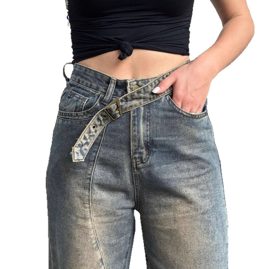 Damen Lässige Baqugy-Jeans mit modischen Rissdetails und Gürtel EB