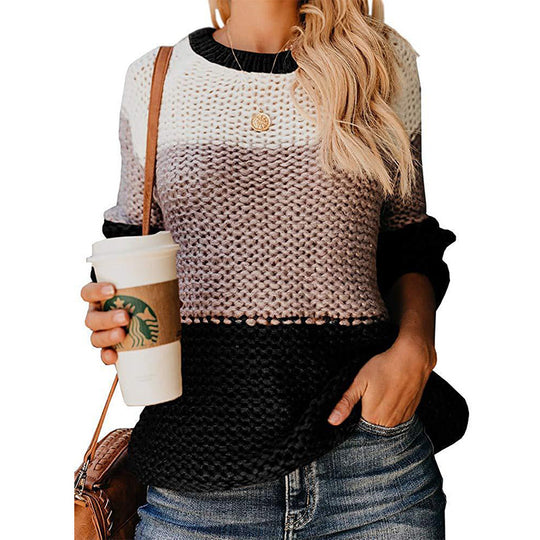 Damen lässiger Pullover mit weitem Schnitt und modischem Farbblockdesign EB