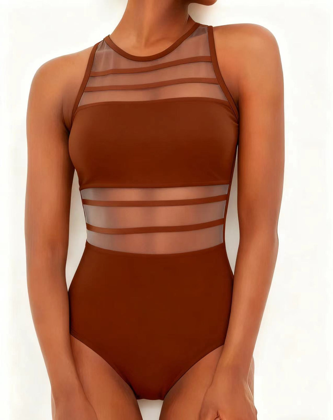 Damen Sportlicher Einteiler mit transparenten Einsätzen EB