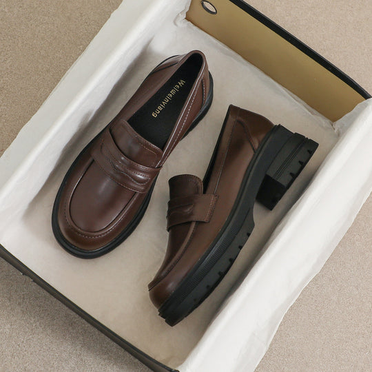 Damen Mokassin-Schuhe mit modischer Schnallenverzierung und komfortablem Blockabsatz EB