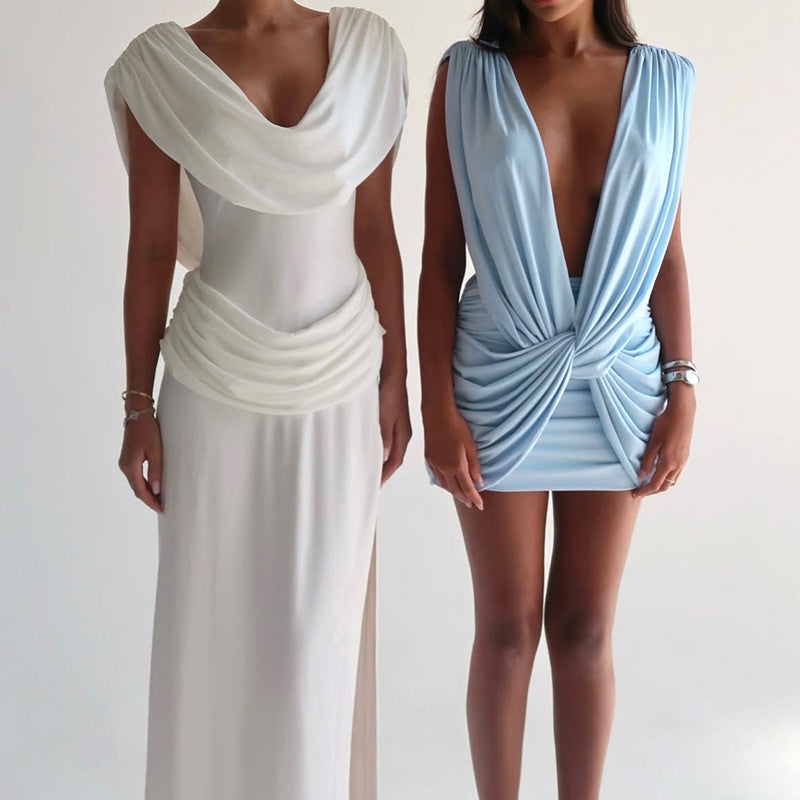 Damen Minikleid mit tiefem V-Ausschnitt und raffinierten Drapierungen EB
