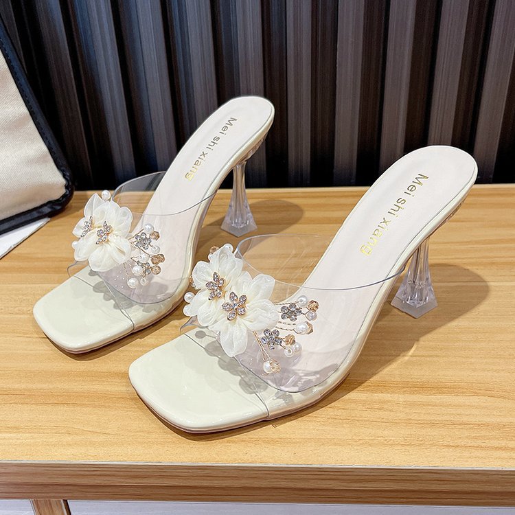 Damen transparente Sling-Sandalen mit floralen Akzenten EB
