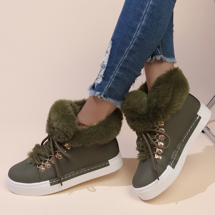 Damen Flauschige Sneakers mit Warmfutter und modischer Schnürung EB