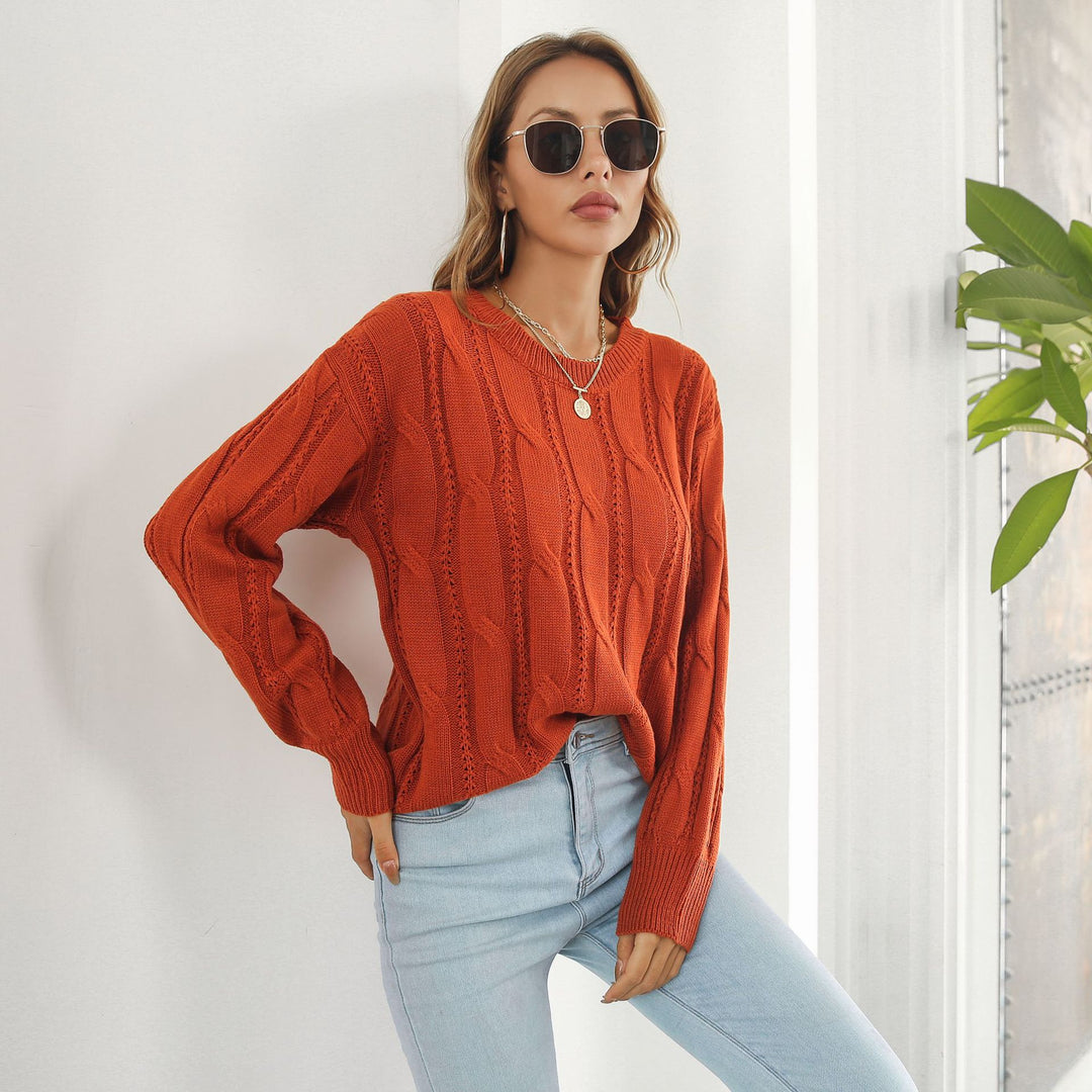 Damen Strickpullover mit strukturiertem Zopfdesign und weitem Schnitt EB
