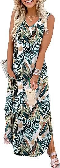 Damen Maxi-Kleid mit modernem V-Ausschnitt und praktischem Taschendesign EB