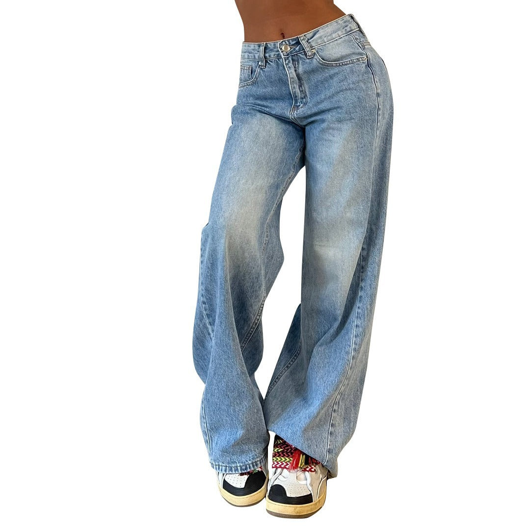Damen Weit geschnittene Jeans mit hohem Bund und lässigem Schnitt EB