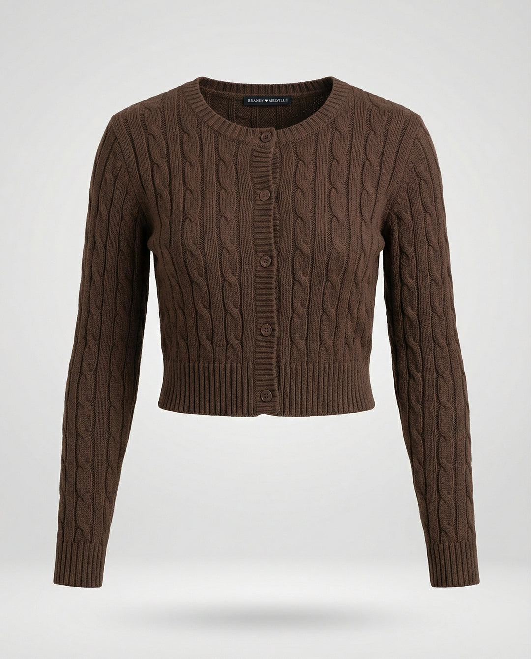 Damen kurzer figurbetonter Zopfmuster-Cardigan mit Rundhalsausschnitt und Knopfleiste EB