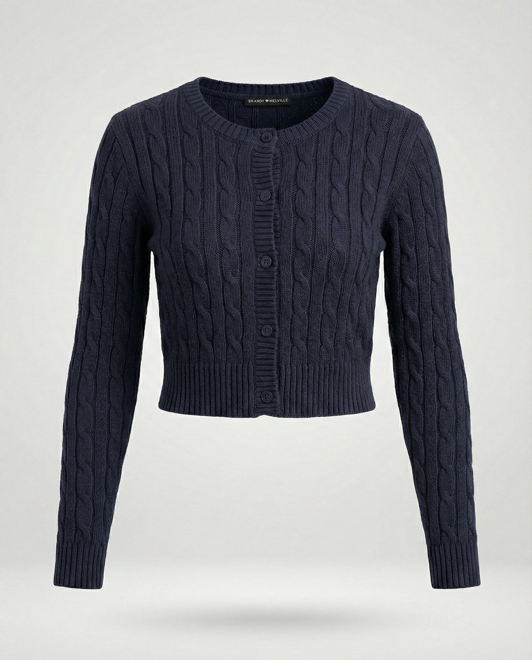 Damen kurzer figurbetonter Zopfmuster-Cardigan mit Rundhalsausschnitt und Knopfleiste EB