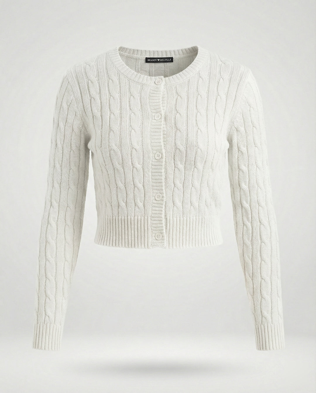 Damen kurzer figurbetonter Zopfmuster-Cardigan mit Rundhalsausschnitt und Knopfleiste EB