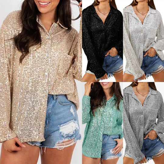 Damen Glitzernde Oversize-Bluse mit lässigem Schnitt EB