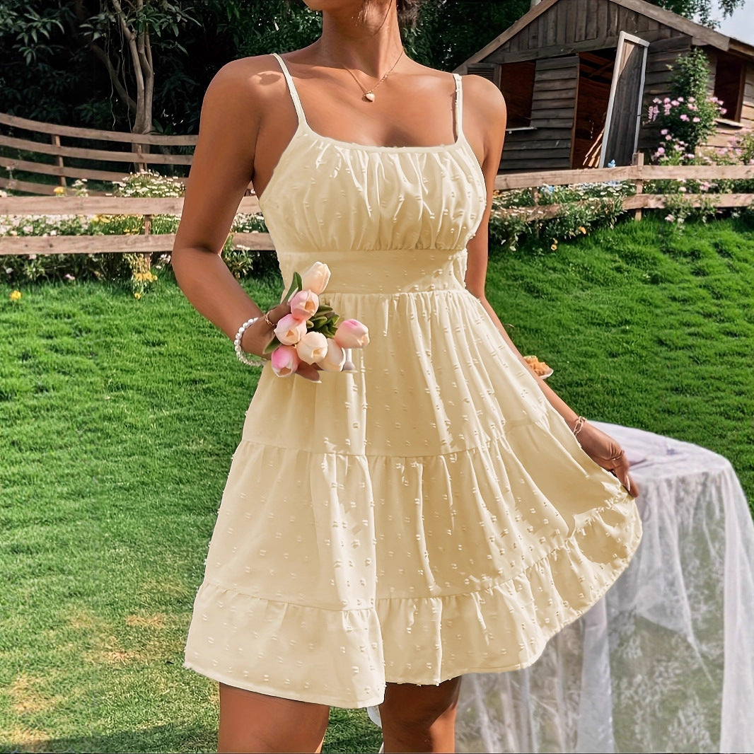 Damen Sommerkleid mit Rüschen und verstellbaren Spaghettiträgern EB