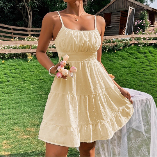 Damen Sommerkleid mit Rüschen und verstellbaren Spaghettiträgern EB