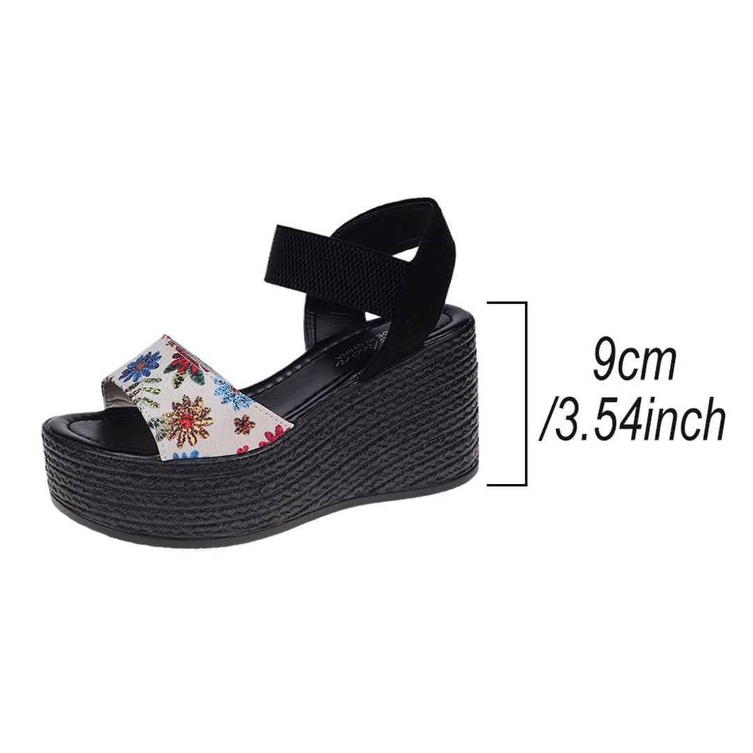 Damen Wedge-Sandalen mit floralem Design und elastischen Riemen EB