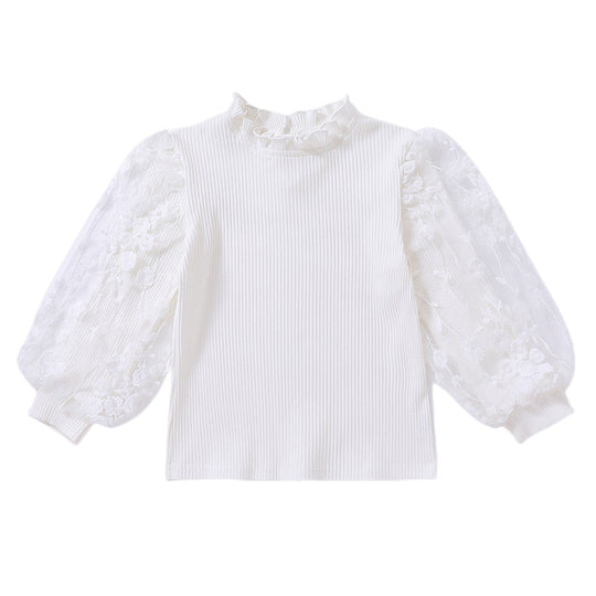 Mädchen Sweatshirt mit floralen Stickermonturen und Rüschen EB