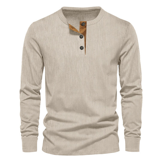 Herren nan geripptes Thermo-Henley mit Kontrast-Knopfleiste und Rippbündchen EB