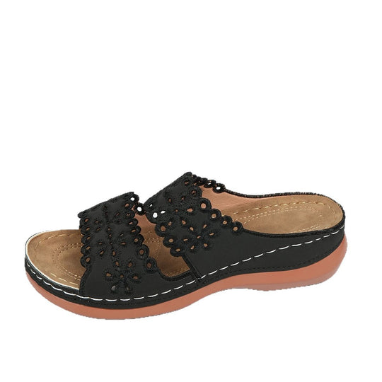 Damen bequeme Clogs mit dekorativen Blütenschneiden und ergonomischer Fußbett EB