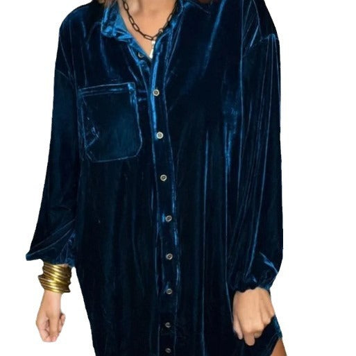 Damen Velours Hemdkleid EB