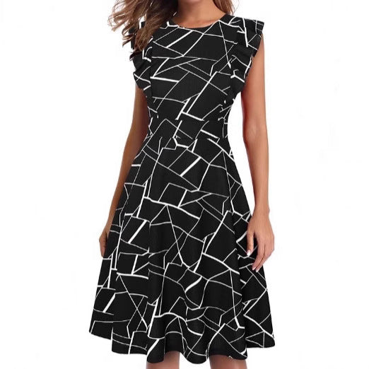 Damen elegantes Sommerkleid mit Rüschendetails und floralem Muster EB