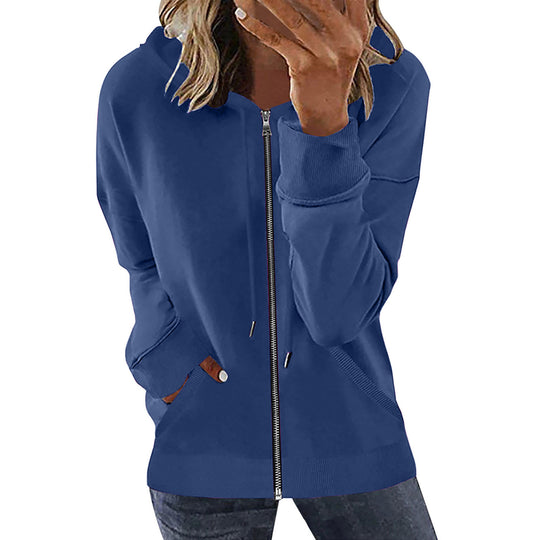 Damen nan Kapuzenjacke mit durchgehendem Reißverschluss, Kängurutaschen und elastischen Bündchen EB