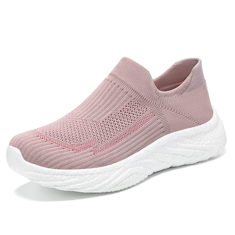 Damen nan nahtloser Strick-Slip-On Komfort-Laufschuh mit sockenähnlichem Schaft und gedämpfter Wellen-EVA-Sohle EB