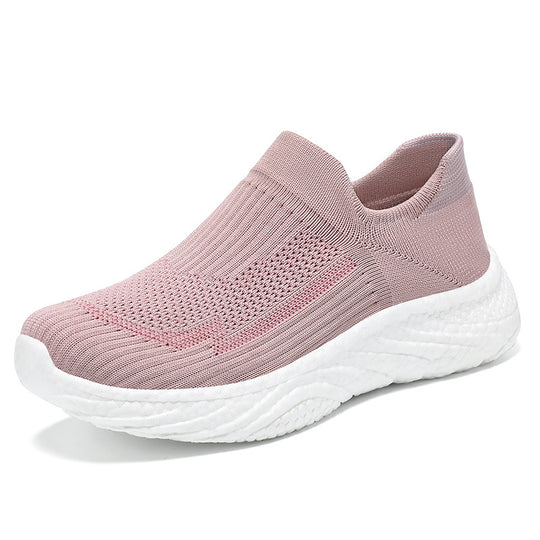 Damen nan nahtloser Strick-Slip-On Komfort-Laufschuh mit sockenähnlichem Schaft und gedämpfter Wellen-EVA-Sohle EB