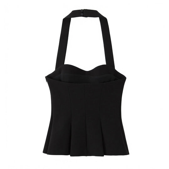 Damen schicke Bustier-Bluse mit taillierter Silhouette und dekorativem Halterneck EB