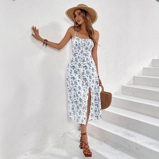 Damen Maxikleid mit floralem Design und seitlichem Schlitz EB