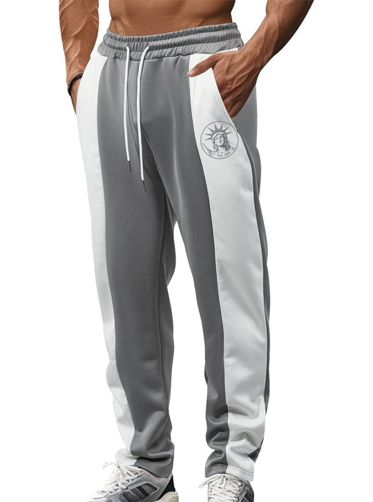 Herren nan sportive Trackpants mit seitlichen Kontrastbahnen elastischem Bund Kordelzug und Hirschstickerei EB