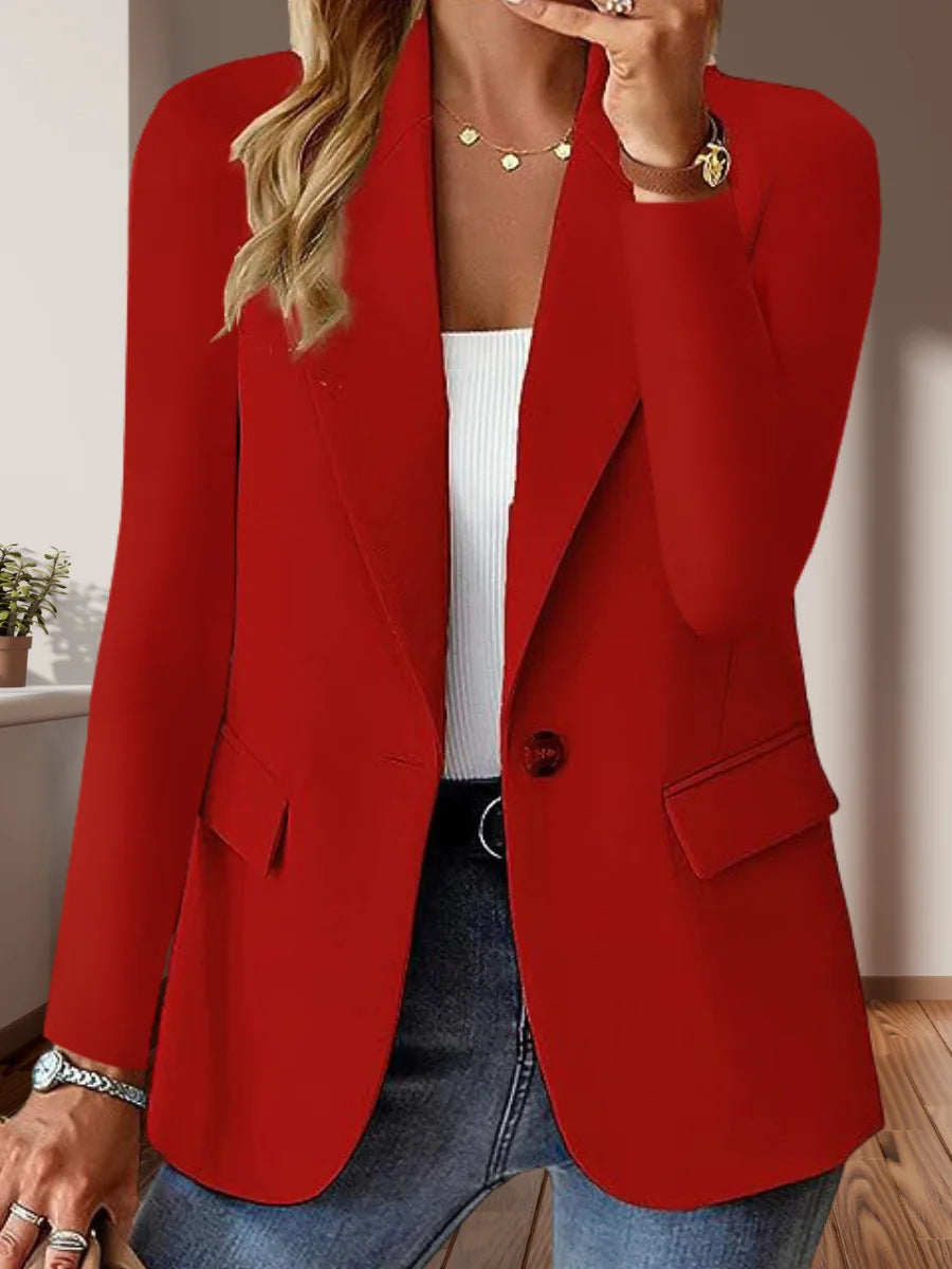 Damen Taillierter Single-Button-Blazer mit fallendem Revers und Pattentaschen EB