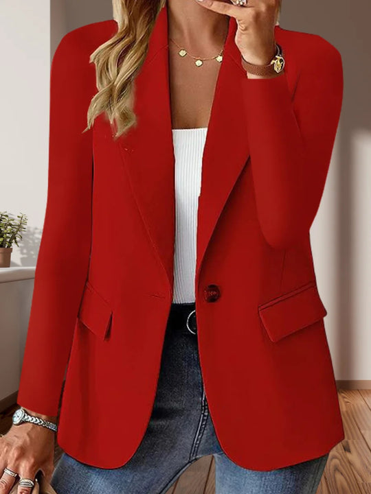 Damen Taillierter Single-Button-Blazer mit fallendem Revers und Pattentaschen EB