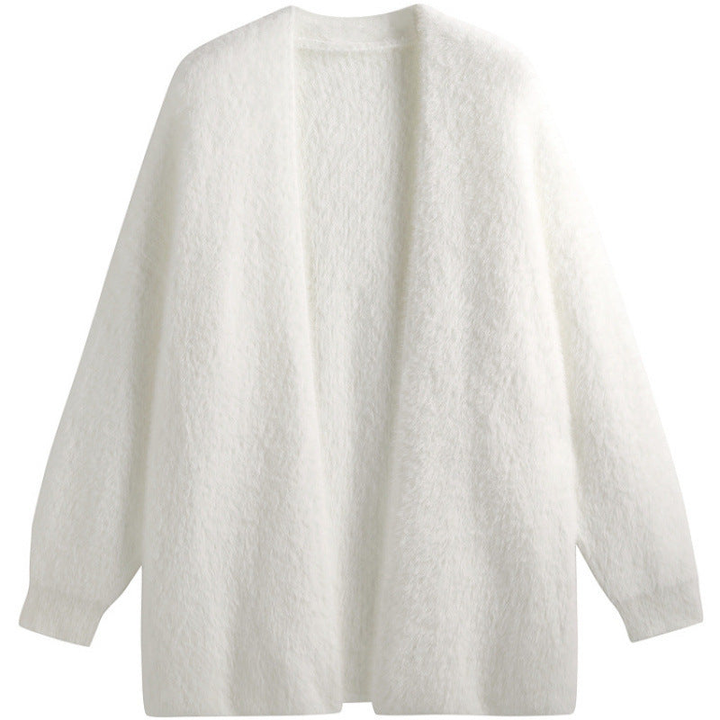 Damen oversized Strickjacke aus weichem Fleece mit offenem Schnitt EB