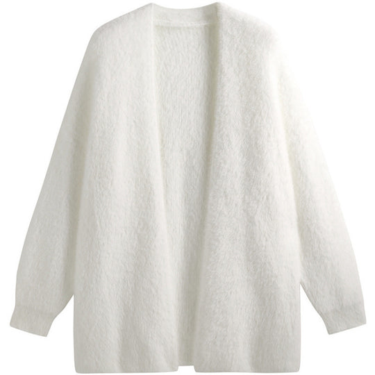 Damen oversized Strickjacke aus weichem Fleece mit offenem Schnitt EB
