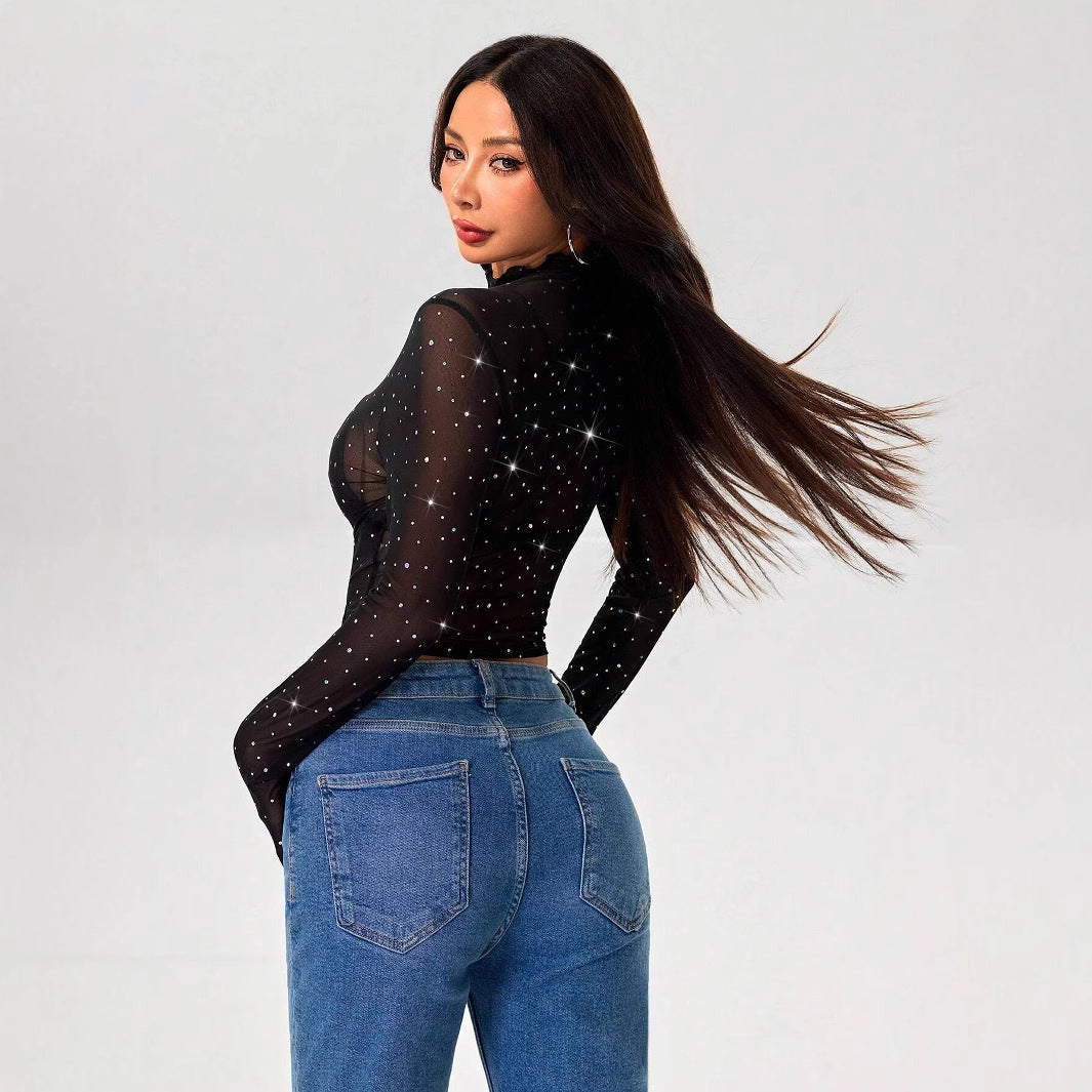 Damen Transparentes Oberteil mit Glitzer EB