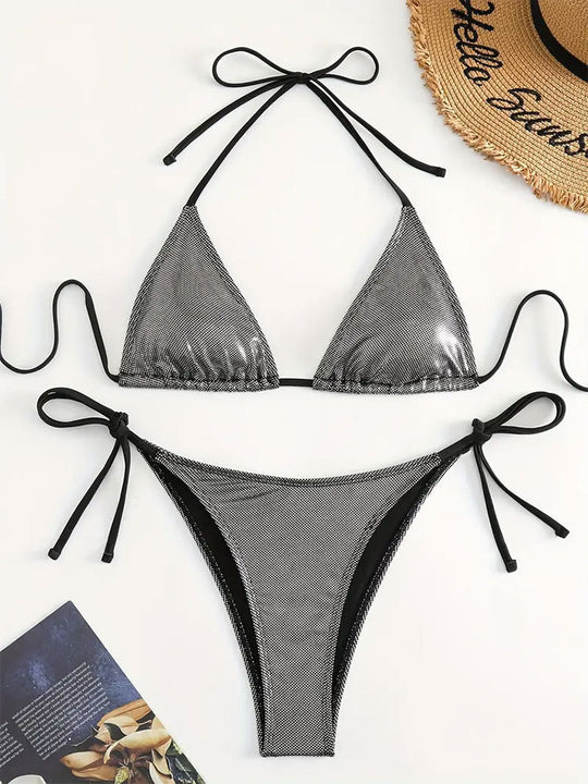 Damen Triangel-Bikini mit glitzerndem Netzdesign EB