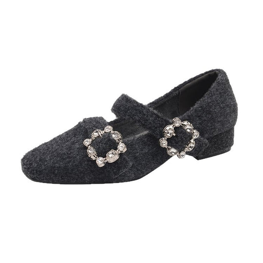 Damen elegante Filz-Mary Jane Schuhe mit schimmernden Schnallen EB