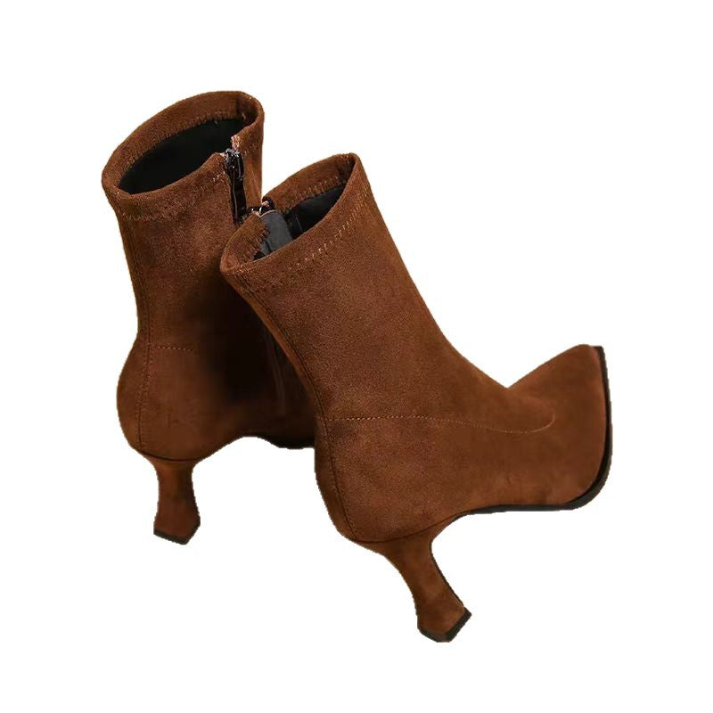 Damen Elegante Stiefeletten mit spitzem Absatz und praktischem Reißverschluss EB