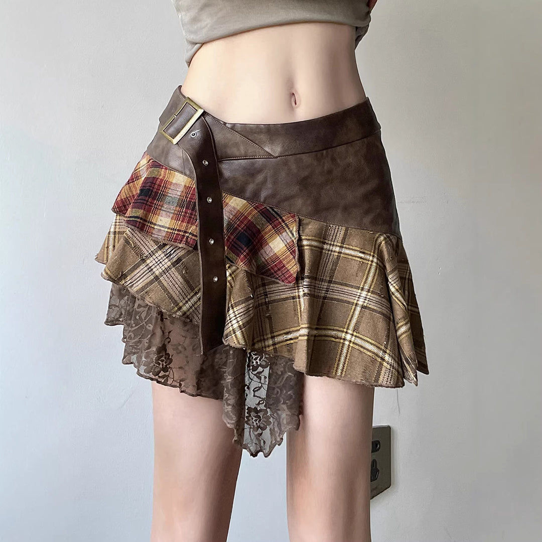 Damen Modischer Wickelrock mit asymmetrischem Schnitt und lässigen Rüschendetails EB