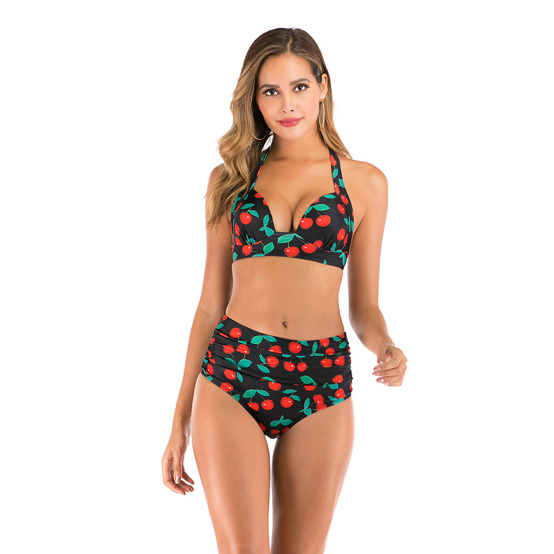 Damen Hochtaillierter Bikini mit tiefem Ausschnitt und trendigem Tiermuster EB