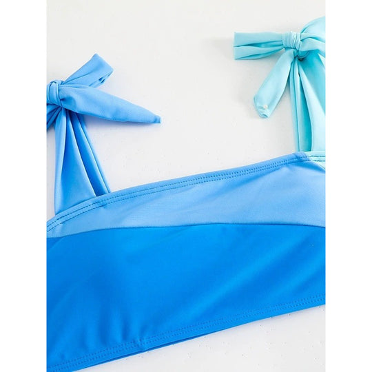 Damen Bikini-Set mit verspielten Schleifen und modernem Farbblockdesign EB
