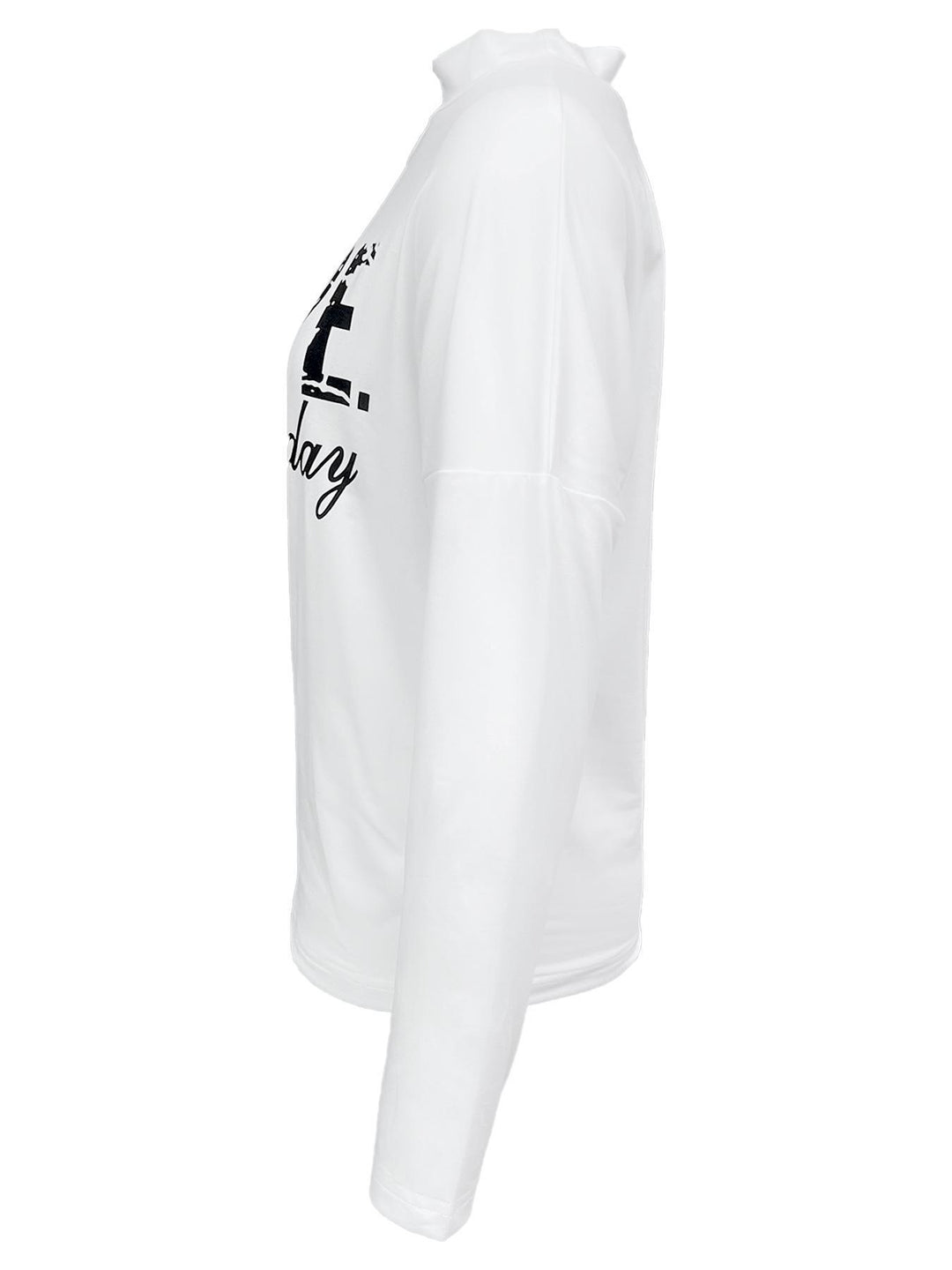 Damen Sweatshirt mit asymmetrischem Ausschnitt und kreativem Schriftzug EB